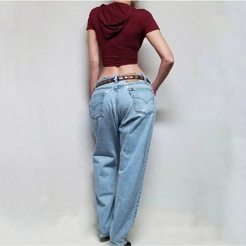 VINTAGE 1996 Levi's 550 Relaxed Fit Tapered Leg Distressed Stone Wash Mom Jeans